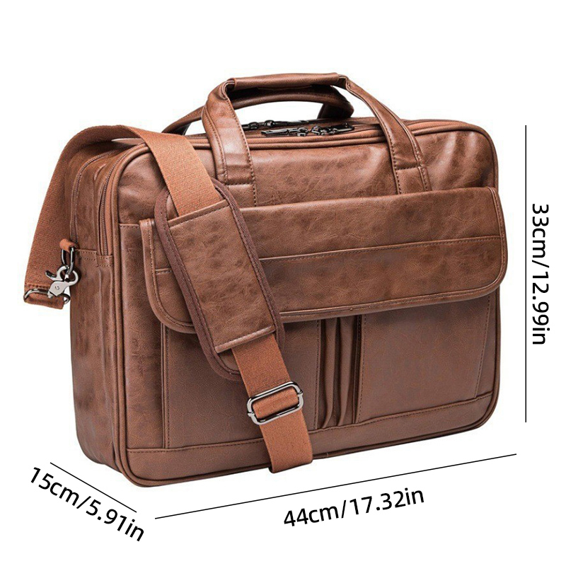 Men's Business Briefcase Multifunction 16 Inch Laptop Bag PU Retro Messenger Shoulder Pack Large Capacity Office Crossbody Bags