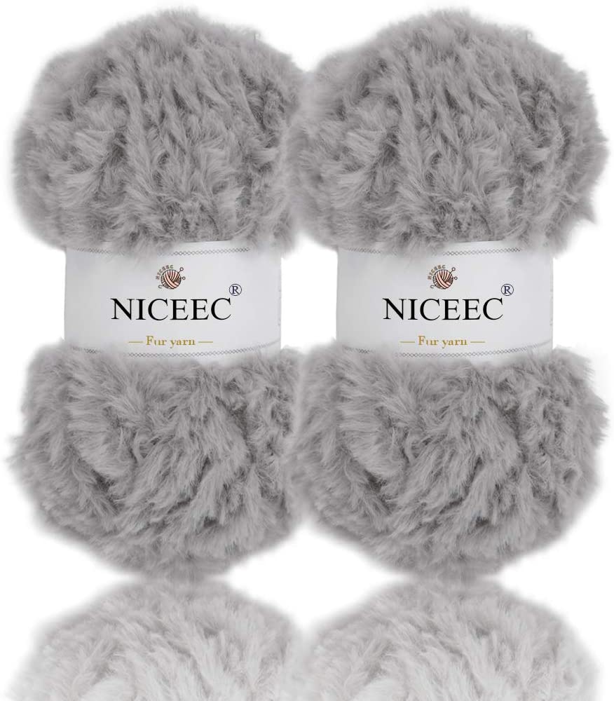 Niceec 2 Strengen Super Soft Bont Garen Chunky Pluizige Faux Fur Garen Wimper Garen Voor Haak Knit-Totale Lengte 2 × 32 M (2 × 35yds,50G × 2): 17