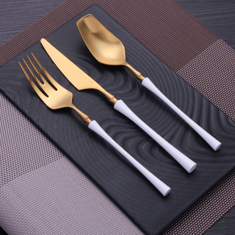 Lyxiga servisset gyllene bestick 304 rostfritt stål bestick middagsset vitguld sked gaffel kniv bestick kit servis set: Gaffelkniv sked 3pc