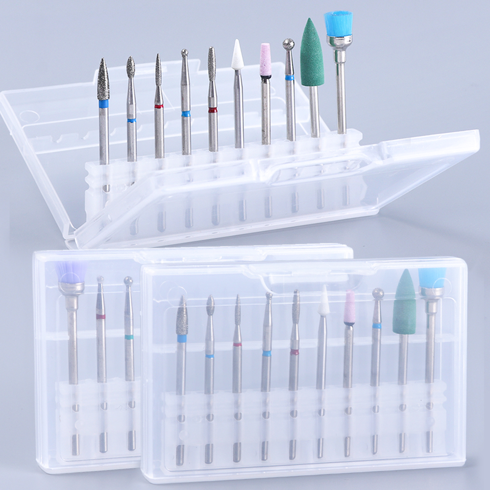 Nail Drill Bits Set Box Cuticle Elektrische Manicure Pedicure Diamant Keramische Borstel Bestand Freesmachine Accessoires Tool TRHZ01-04