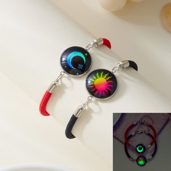 Bracelets de Couple lumineux romantique soleil lune pour femmes et hommes, corde tressée à la main, Bracelet assorti, bijoux de saint valentin: Rouge rouille