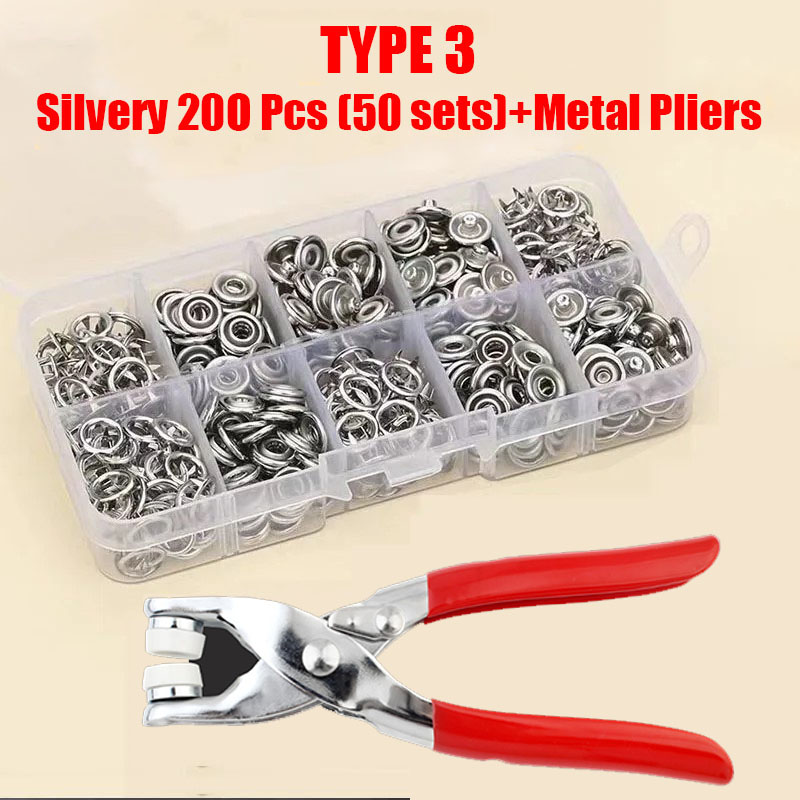 50/100 Metal Prong Snap Button Hollow Press Prong Fastener Studs with Pliers Tool Set Kits for Clothes Garment Sewing Bags Shoes: DULL