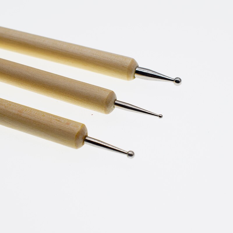 3 unids/set bola de madera de herramienta puntero de patrón con relieve escultura de arcilla talla cariñosa de Arte de uñas