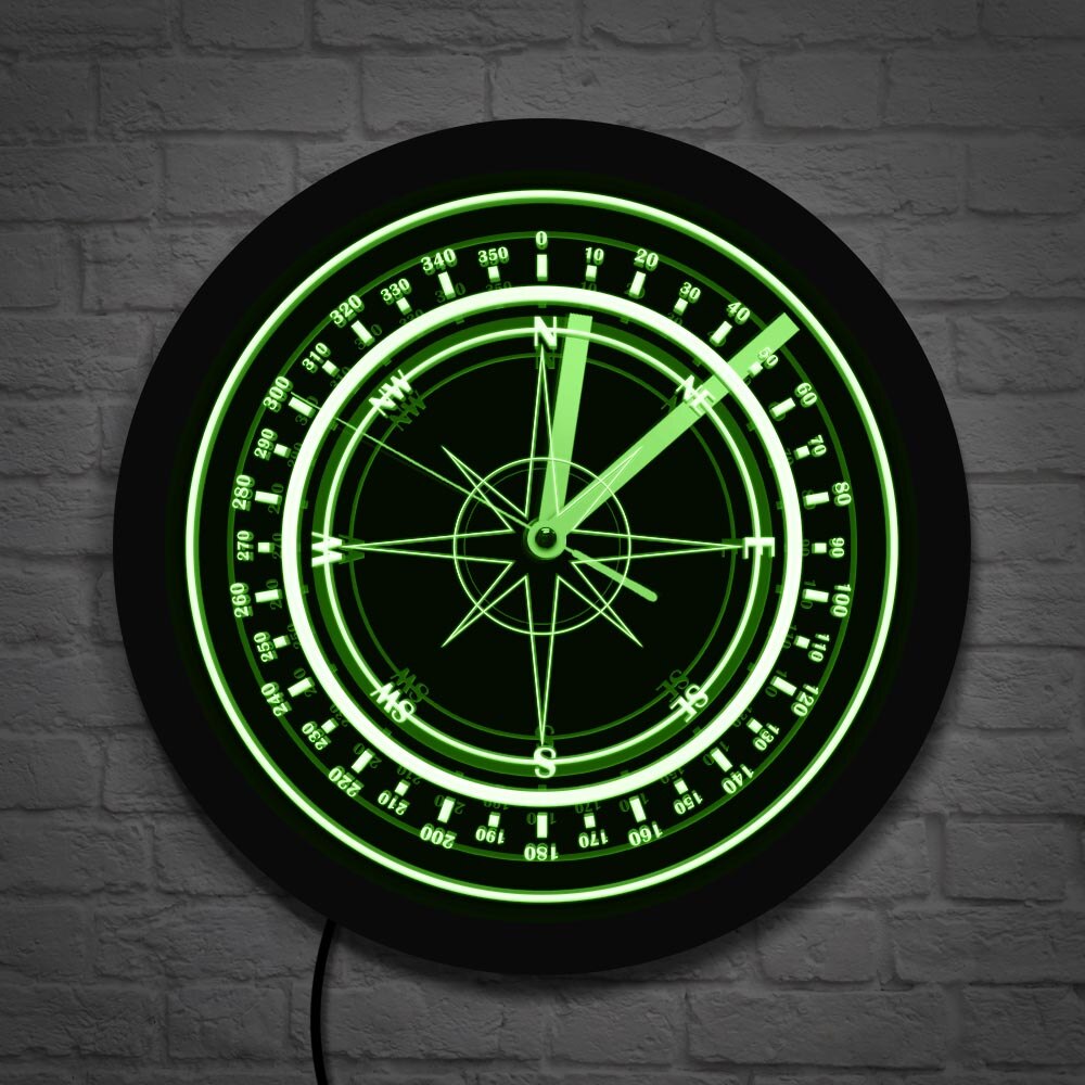Reloj de pared de brújula náutica con retroiluminación LED, brújula rosa de viento, decoración del hogar, azul marino, luminoso, de Marina