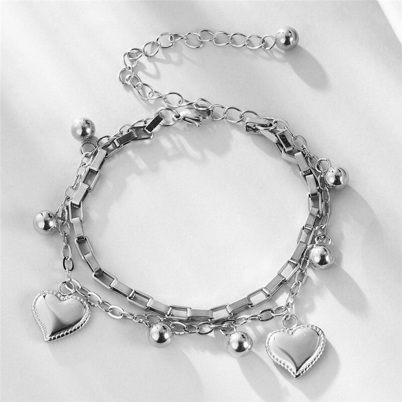 ZORCVENS Gold Silver Color Stainless Steel Bracelets for Women Multi-layer Stylish Heart Charm Wedding Bracelets