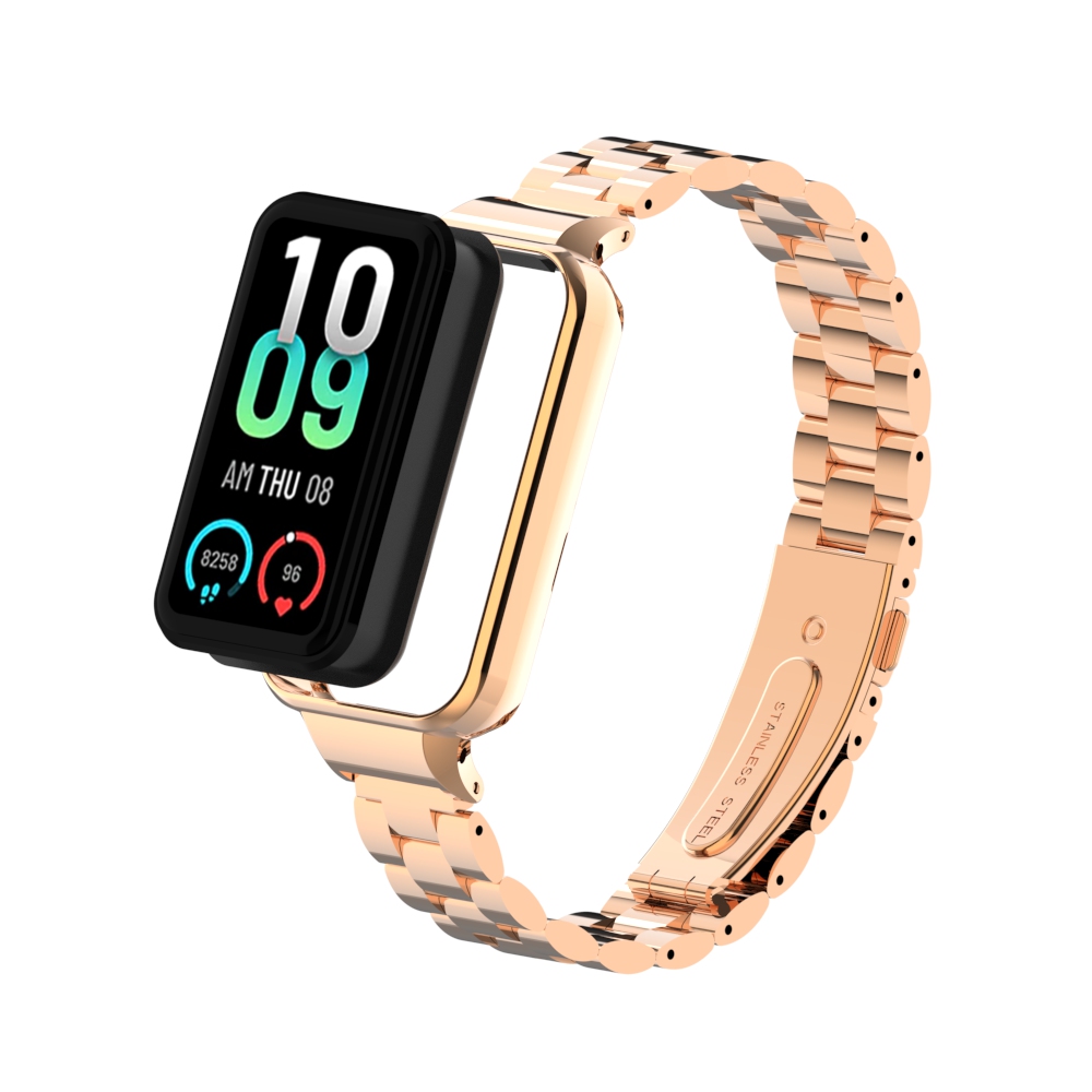 Metal Replacement Strap for Amazfit Band 7, Solid Stainless Steel, Three-Bead Metal Strap, Suitable for Amazfit Band 7