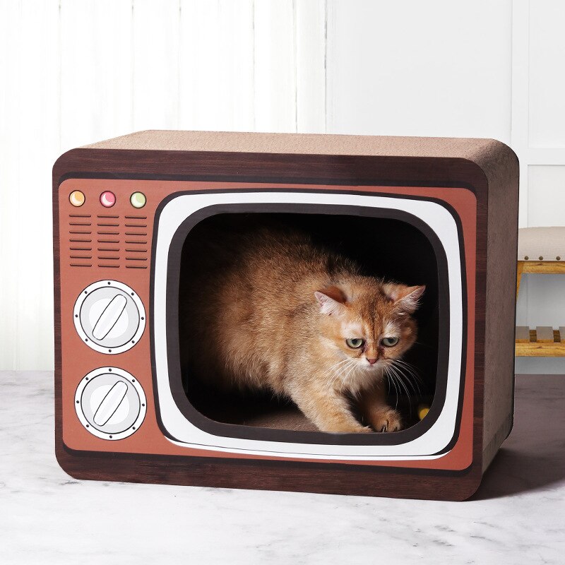 Planche à gratter Radio TV rétro pour chat, papier ondulé Vertical amusant, maison pour chaton, meubles résistants à l&#39;usure et aux morsures, articles pour animaux de compagnie: TV style