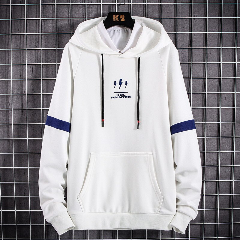 Hip hop hættetrøjer med hættetrøjer til mænd trykt lyn kol painter herre sweatshirts hættetrøjer med store lommer gul hvid hættetrøje: Hvid / Xxxl
