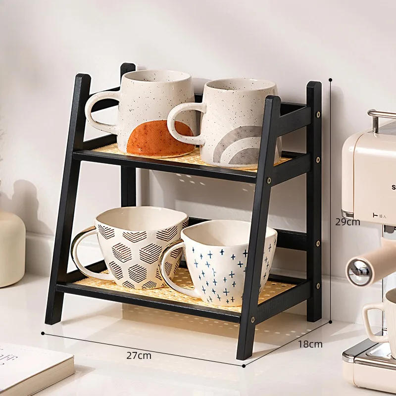 Bambus Doppelschicht Rack Offener Typ Blumentopf Ständer Schreibtische Lagerung Organizer Kleinigkeiten Lagerregal Schreibtisch Kaffee Bar Theke Regal: Grau