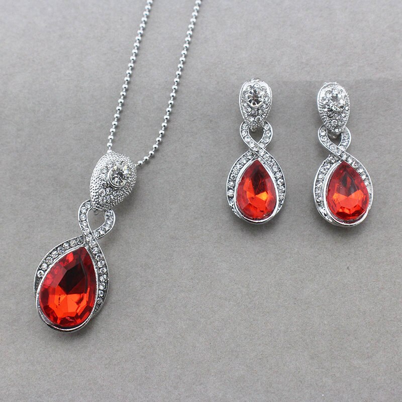 jiayijiaduo Wedding Jewelry Imitation Pendant Necklace earrings set Green crystal Crystal Bridal Jewelry Sets for women