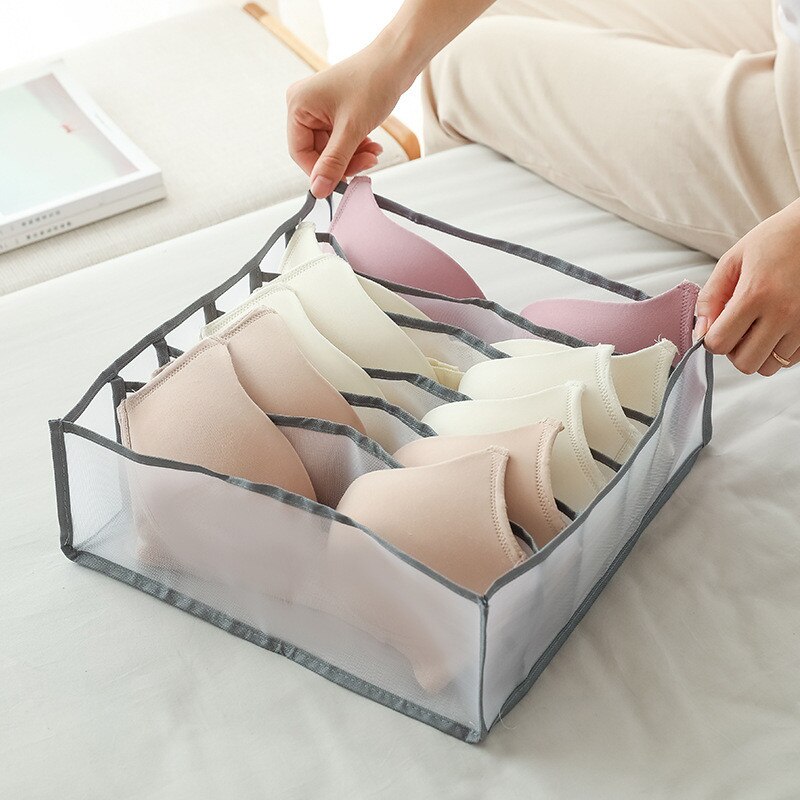 Organizadores de cajones para ropa interior cajas de almacenamiento de sujetadores organizador de armario para ropa organizador de caja organizador de Guardarropa para cosas pequeñas: gray 1pcs 6 grids