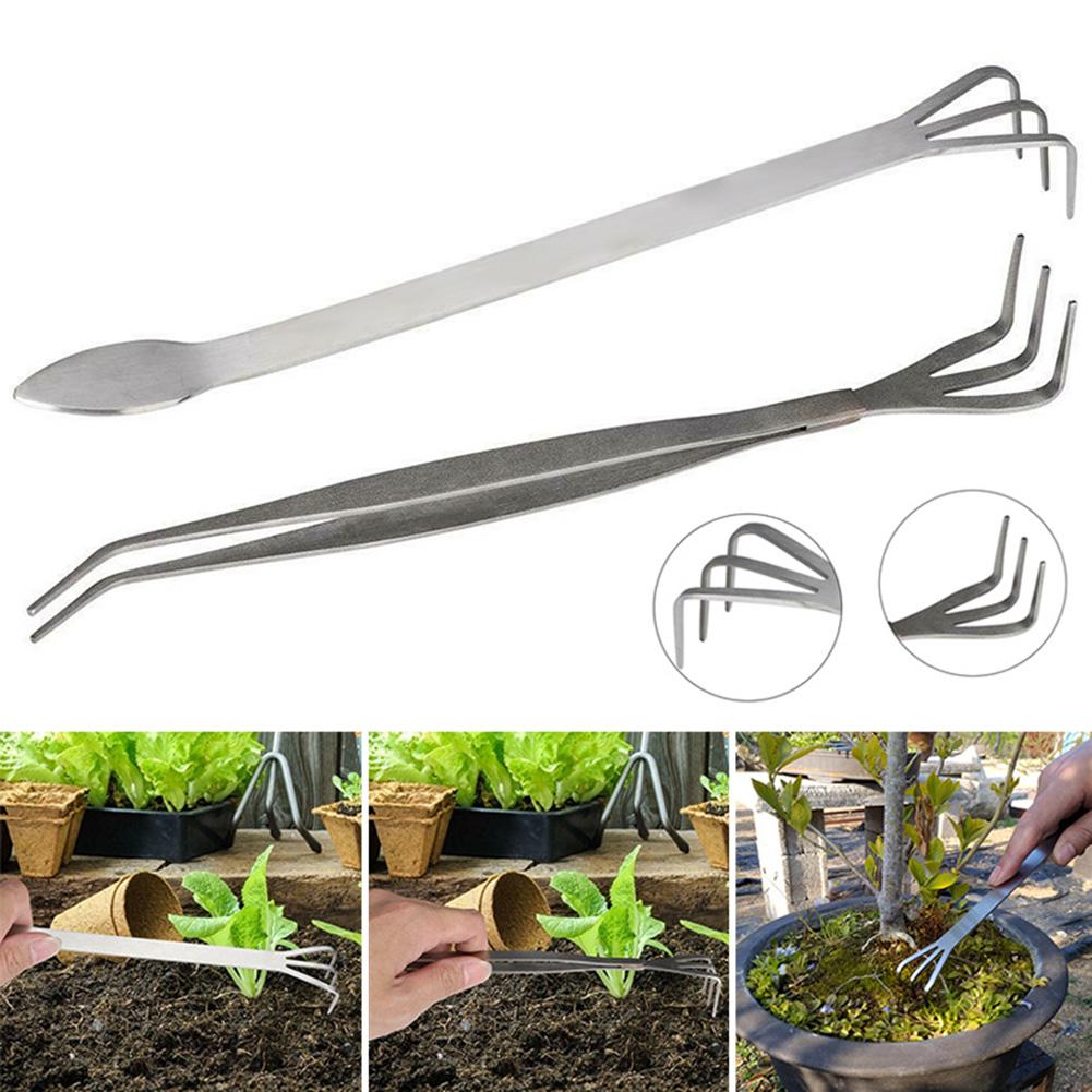 Bonsai plante rustfrit stål rod rive fast jord hjem 2 in 1 mix-funktion haveredskaber blomst holdbar praktisk pincet