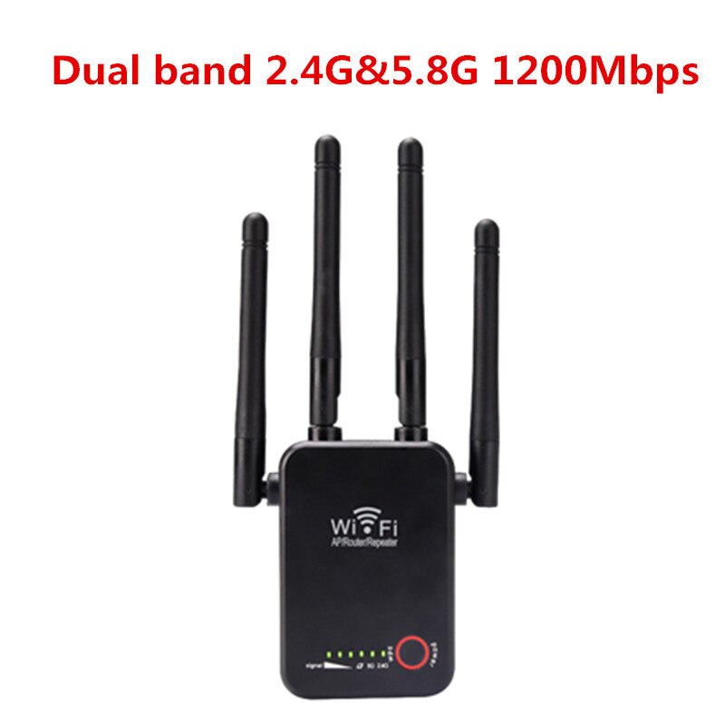 Kuwfi wifi repetidor banda dupla 2.4/5g 1200mbps poderoso wifi roteador wi-fi extensor 4 * 2dbi antena de longo alcance wlan wi-fi amplificador: EU Plug / Black-1200Mbps