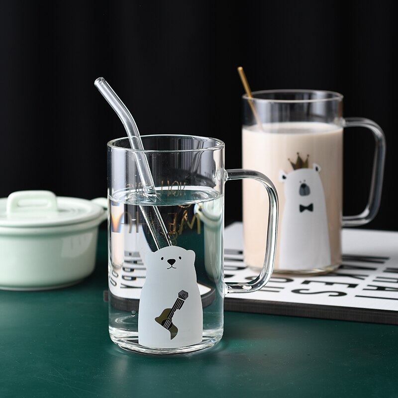 Taza de cristal creativa para el desayuno, taza de café o té con mango transparente, con cubierta, para el hogar y la Oficina
