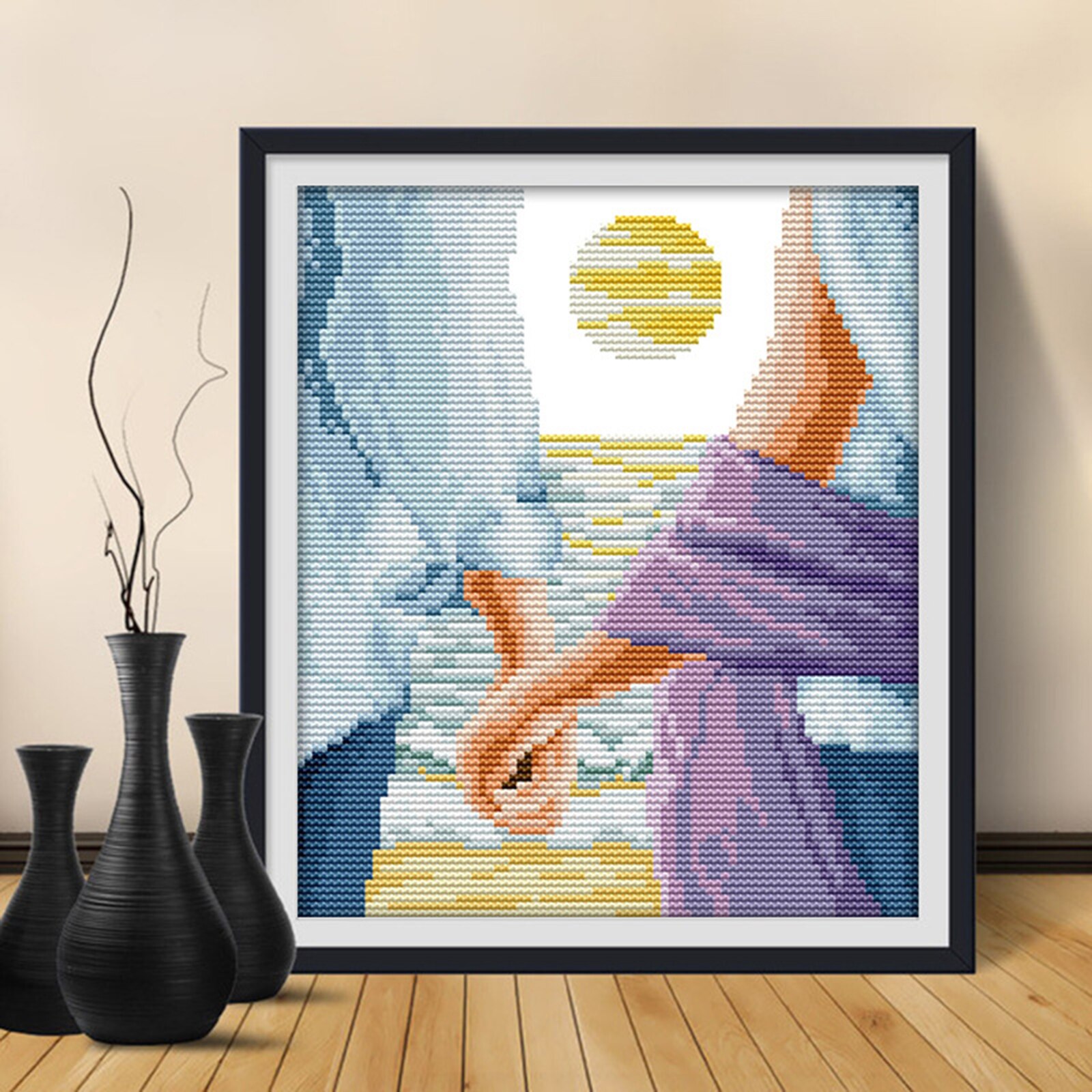 DIY Cross Stitch Stamped Kits Cross-Stitching Pattern for Home Decor, Fabric Embroidery Crafts Needlepoint Kit - Blue Love