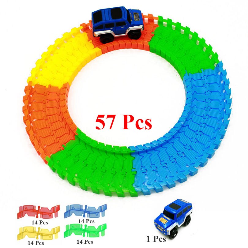 Diy Monteren Universal Racing Set Spoor Auto Flexibele Educatief Rail Auto Puzzel Speelgoed Voor Kinderen: 57Pcs Set