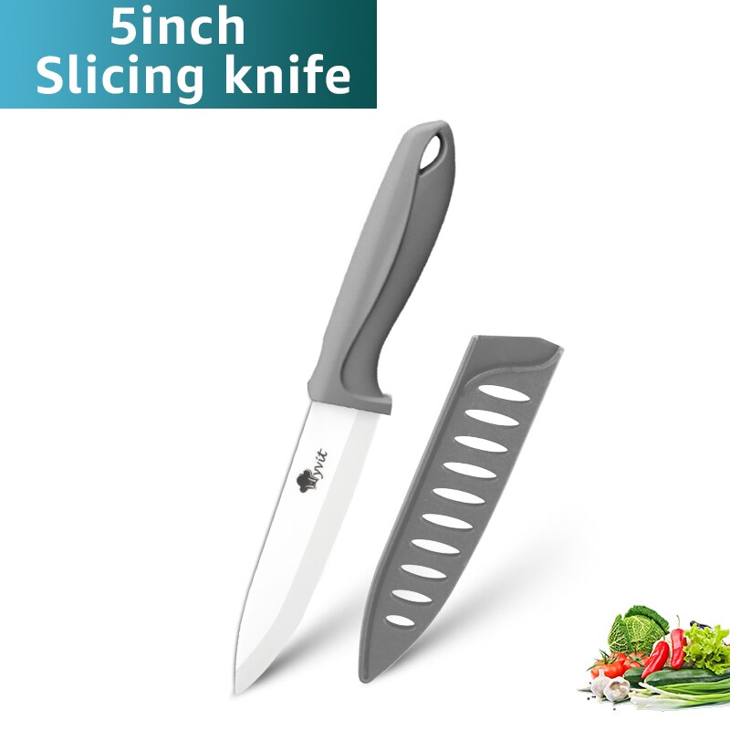 Keramische Mes 3 4 5 6Inch Chef Utility Slicer Gekarteld Broodmes Paring Keuken Keramische Messen Set Zirconia Blade koken Tool: 5inch grey knife