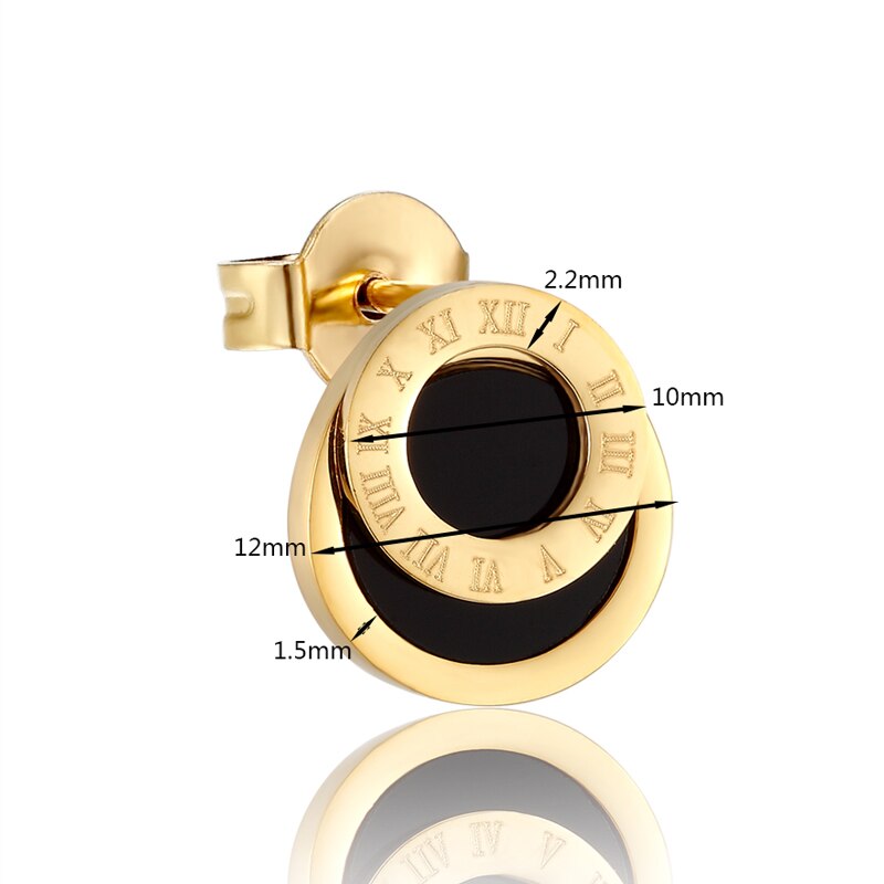 Brincos de algarismos romanos esmaltados pretos de alta qualidade para mulheres/homens meninas joias piercing titânio aço cor dourada brinco