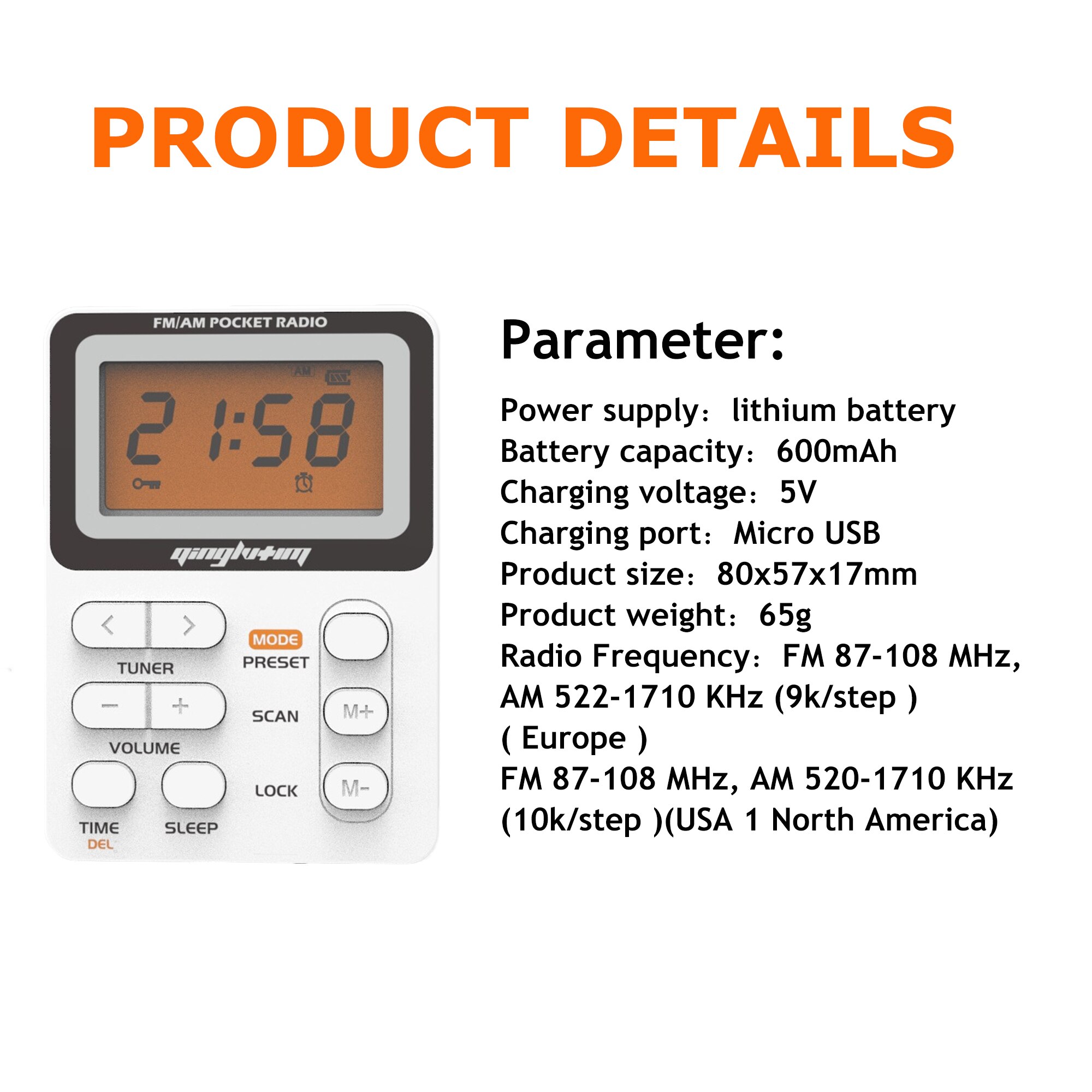 Mini FM/AM Radio Portable Pocket Radio with LED Display 3.5mm Earphone Support Manual/Auto Save Station 9K/10K Receiver