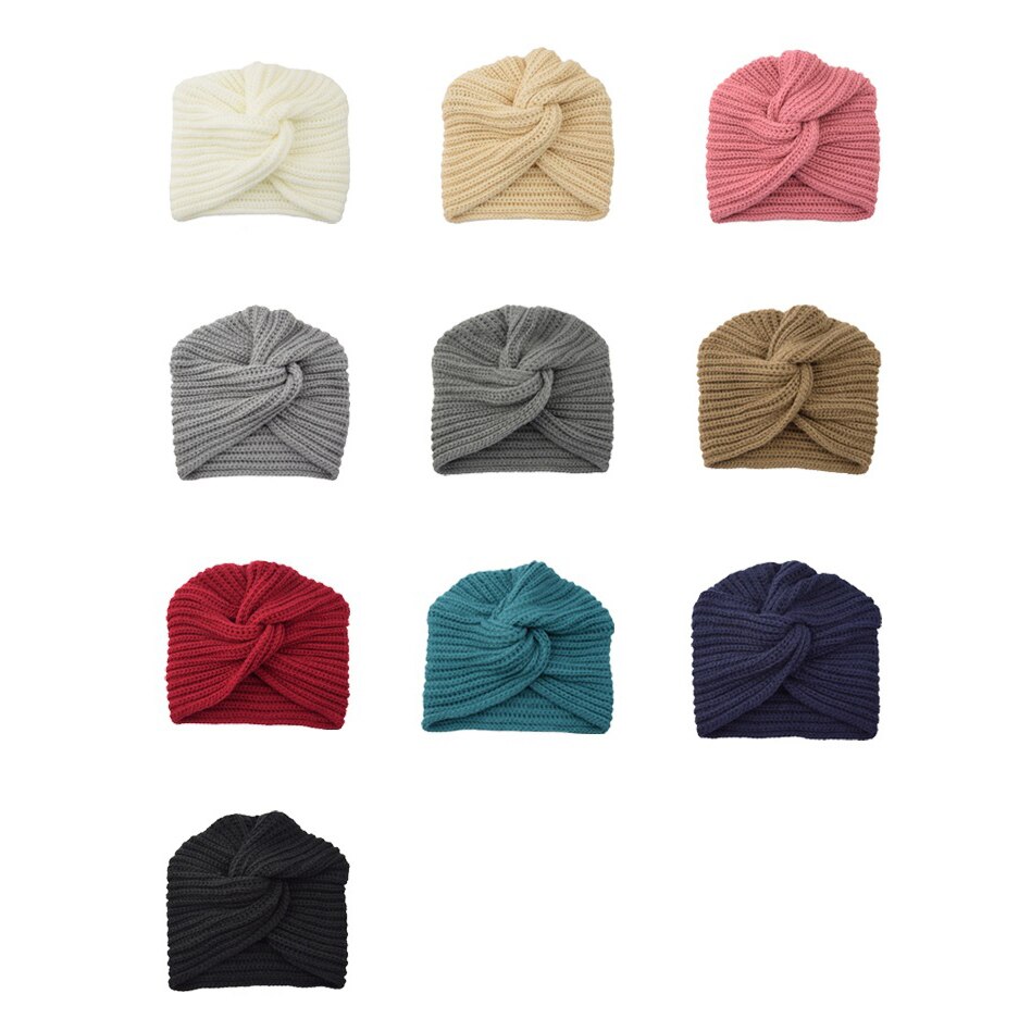 noeud Bandanas Turban automne hiver tricot Turban casquette solide Center croix femmes cheveux écharpes