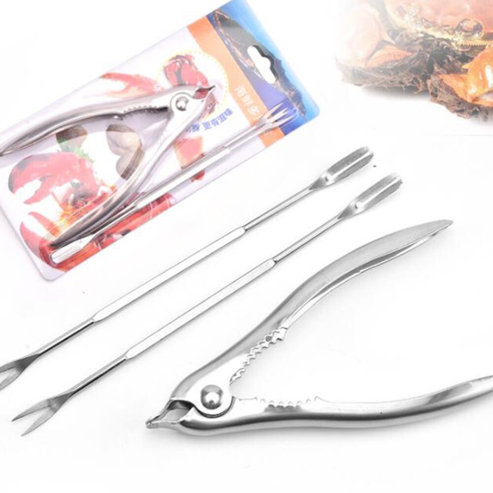 3pcs Clam Clamps Crab Opener Seafood Tools Set Nut Stainless Steel Seafood Forks Picks Clam Pliers for Home Restaurant