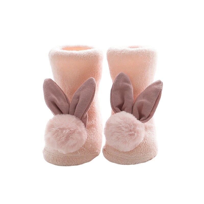 New Baby Warm Socks Toddler Indoor Winter Sock Shoes neonato in cotone spesso ragazza Infant Lovely Animal Rabbit Socken Kids Socking: Pink / M(6-18M)