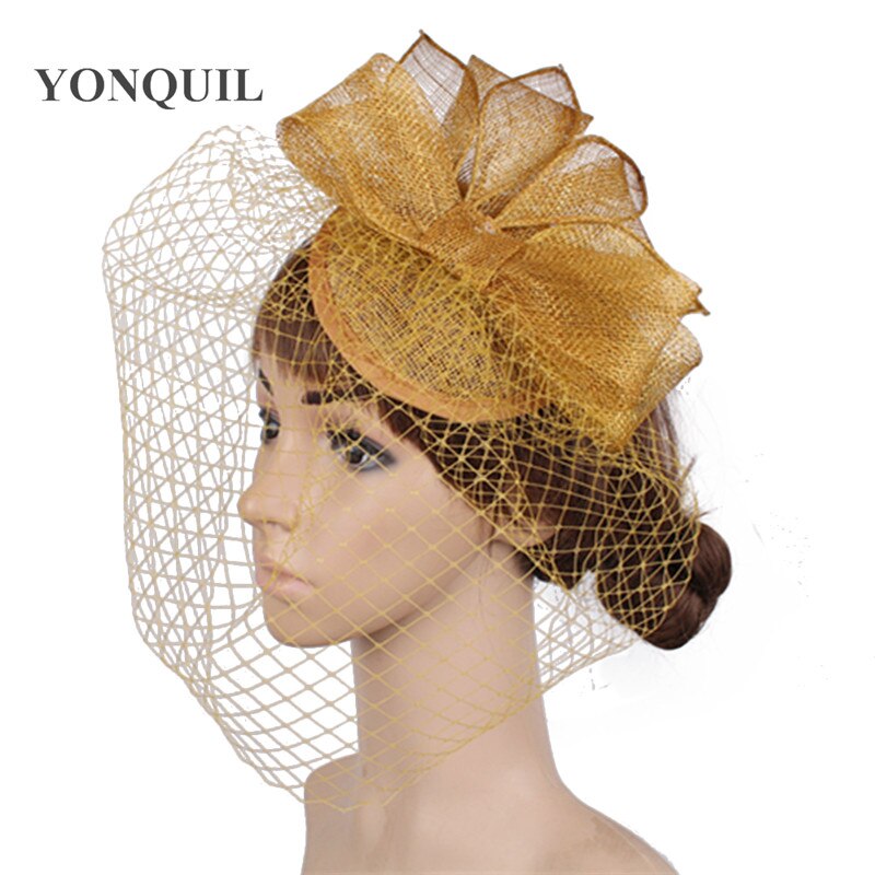 17 Colors bridal party wedding hat veils sinamay fascinator cocktai headpiece birthday veilling hats millinery MYQ097: Gold