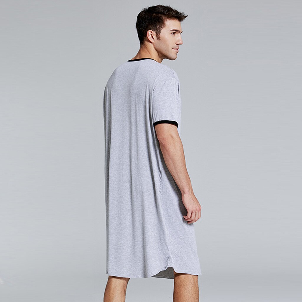 Men Sleepwear Long Nightshirt Short Sleeve Nightwear Night Shirt Soft Comfortable Loose Sleep Shirt Male Home Clothing#g3
