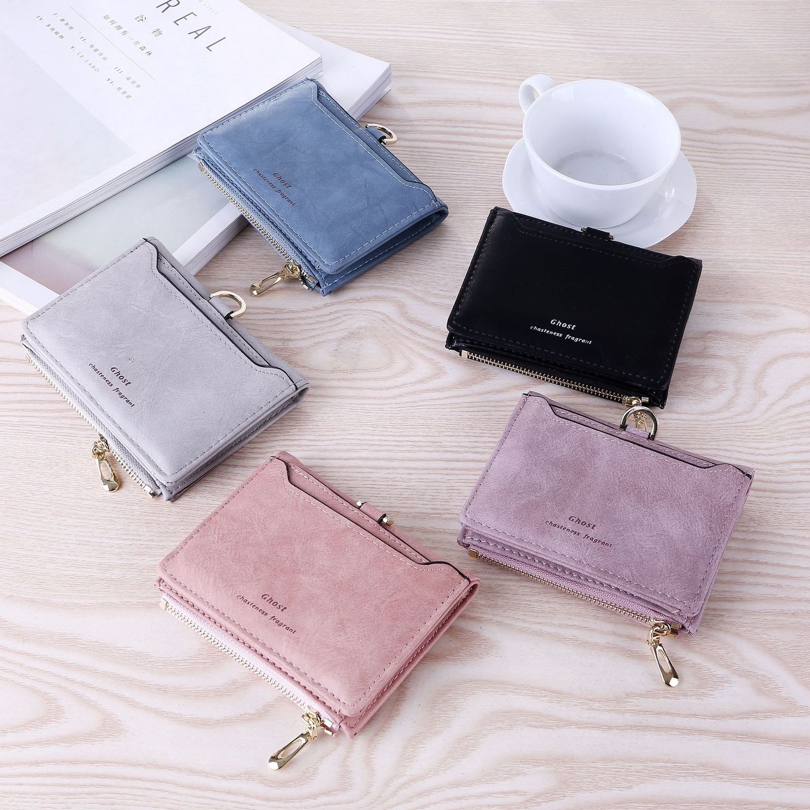 Dam pu-läder liten mini plånbok korthållare dragkedja myntväska clutch tofs solid