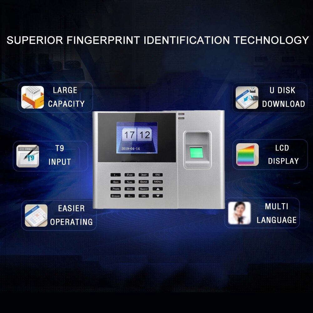 Tidsplan kontrol medarbejdere biometrisk fingeraftryk adgangskode fremmøde maskine medarbejder check-in optager 2.8 tommer