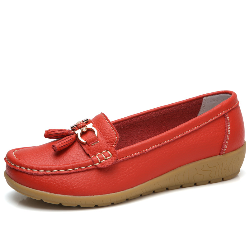 Ægte læder dame flade sko afslappet damesko mokkasiner sko dame slip-on flade sko sorte damesko plus size: Lysegrøn / 38