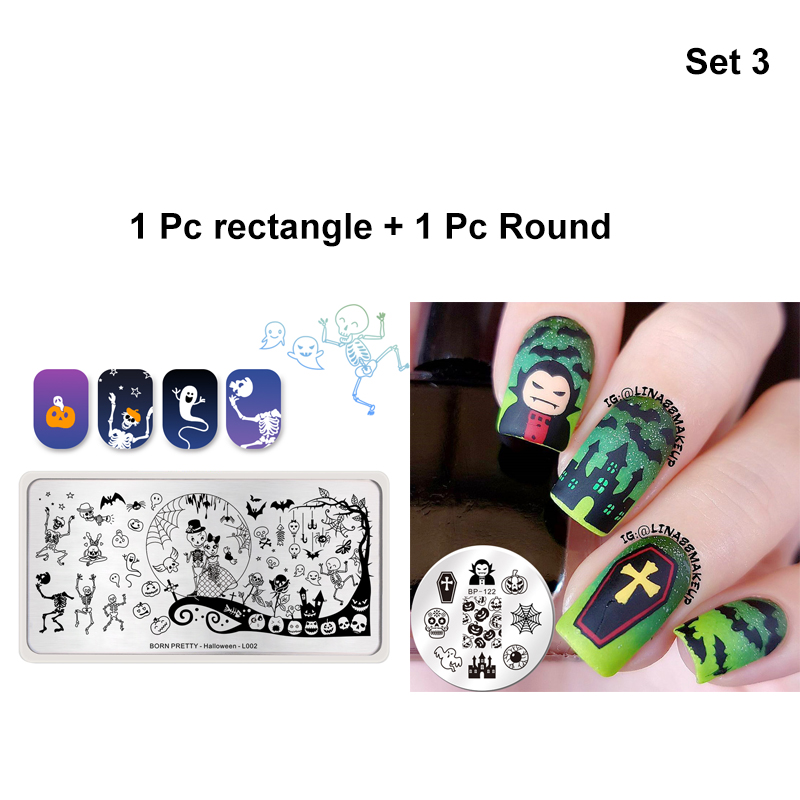 Født pen stempling plater blomster gresskar lykt flaggermus bland bilde rektangel rustfritt stål neglekunst mal halloween tema: Sett -3