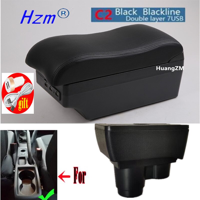 For Renault Dacia Duster 2 3 Ⅱ Ⅲ Armrest Box Auto Central Console Storage Car Accessories with USB Charging: C2 black line 7USB