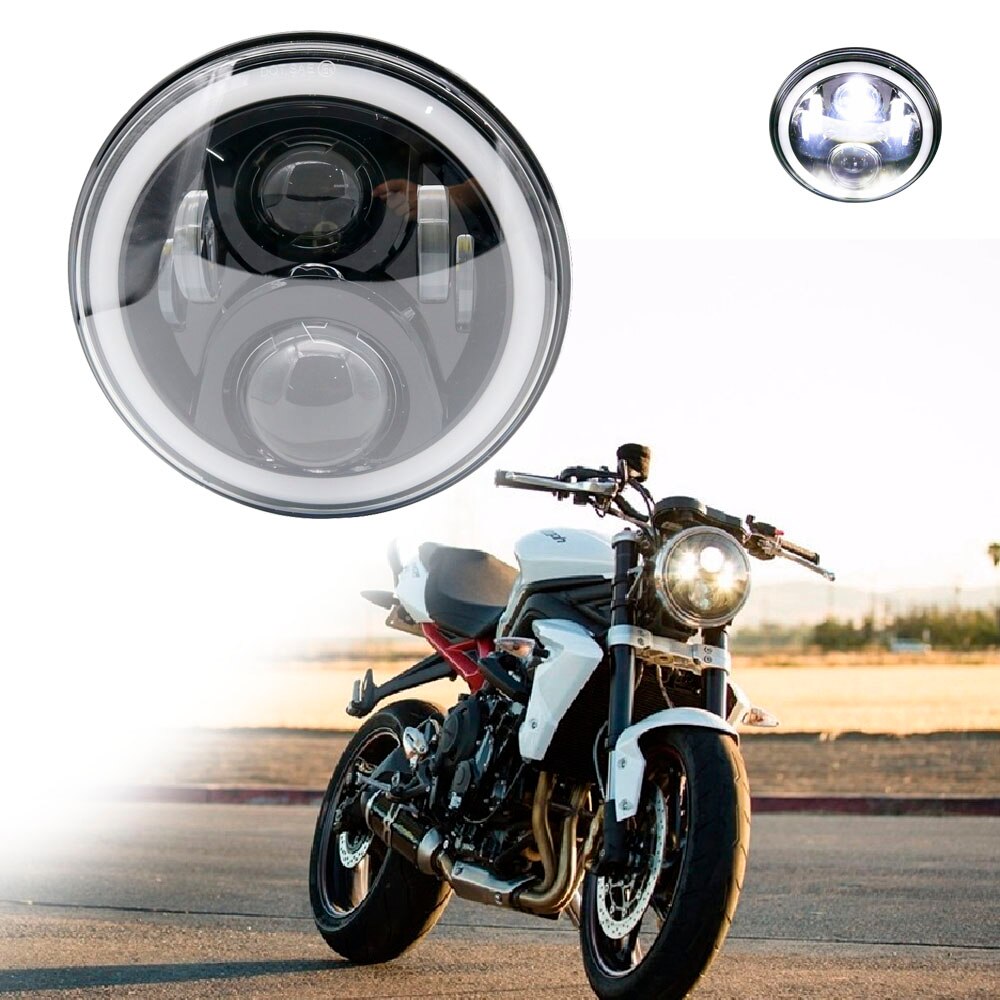 7 Inch Chrome LED Headlight With Halo DRL For Harley Honda Yamaha Jeep