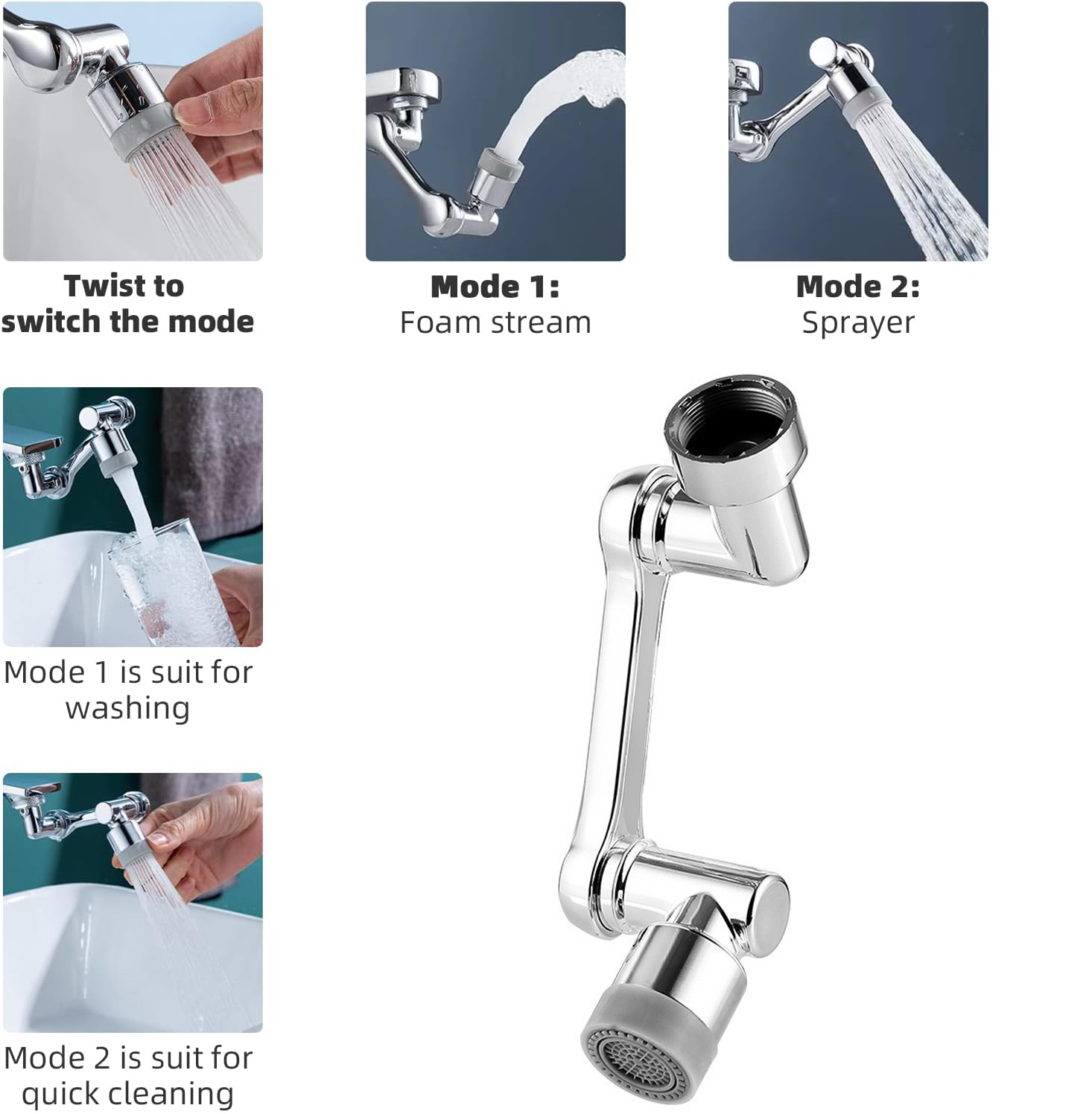 Multifunctioneel 1080° rotatie Kraansproeikop 22/24 mm Adapter Kraanverlenger Beluchter Splash Bubbler-mondstuk Keukenkraan gereedschap