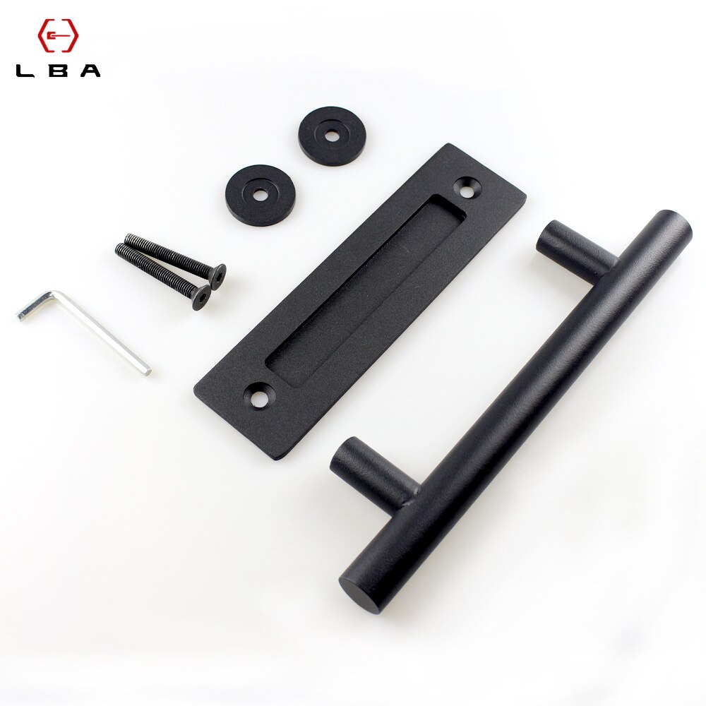 LBA American Barn Door Handle Black Carbon Steel Glass Sliding Push Pull Handles Cabinet Furniture Round Drawer Flush Handle