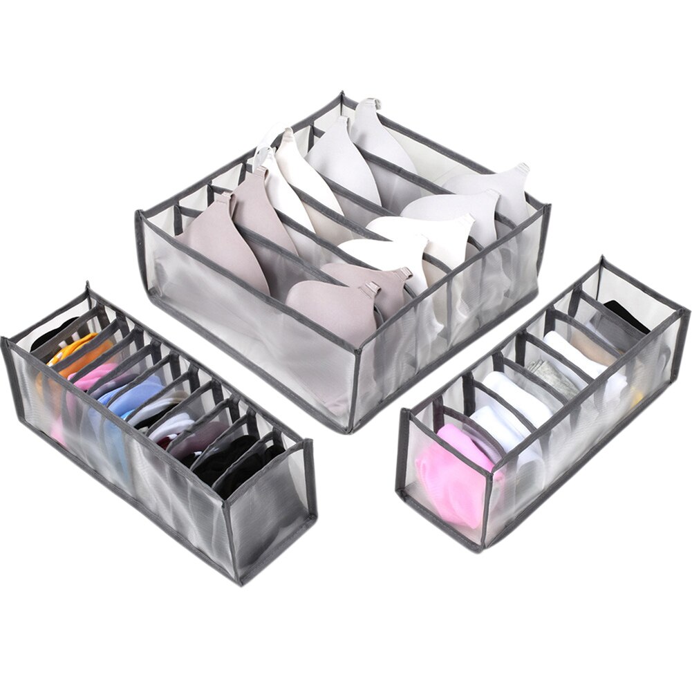 Underwear Storage Boxes Clothes Organizer Drawer Nylon Divider Closet Organizer For Folding Ties Socks Shorts Bra Organizer: Grey 3Pcs set