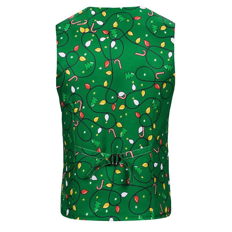 Groene Kerst Vest Mannen 3D Candy Cane Print Vest Mens Xmas Feliz navidad Party Tuxedo Vesten Chaleco hombre