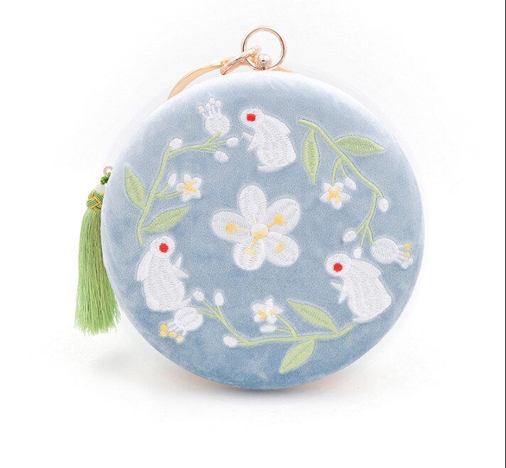 Angelatracy 2018 Del Fiore Del Ricamo Floreale affrescare Struttura in Metallo Animali Fatti A Mano Della signora Della Nappa Da Polso Sacchetto di Spalla Crossbody Circolare: circolare borsa blu