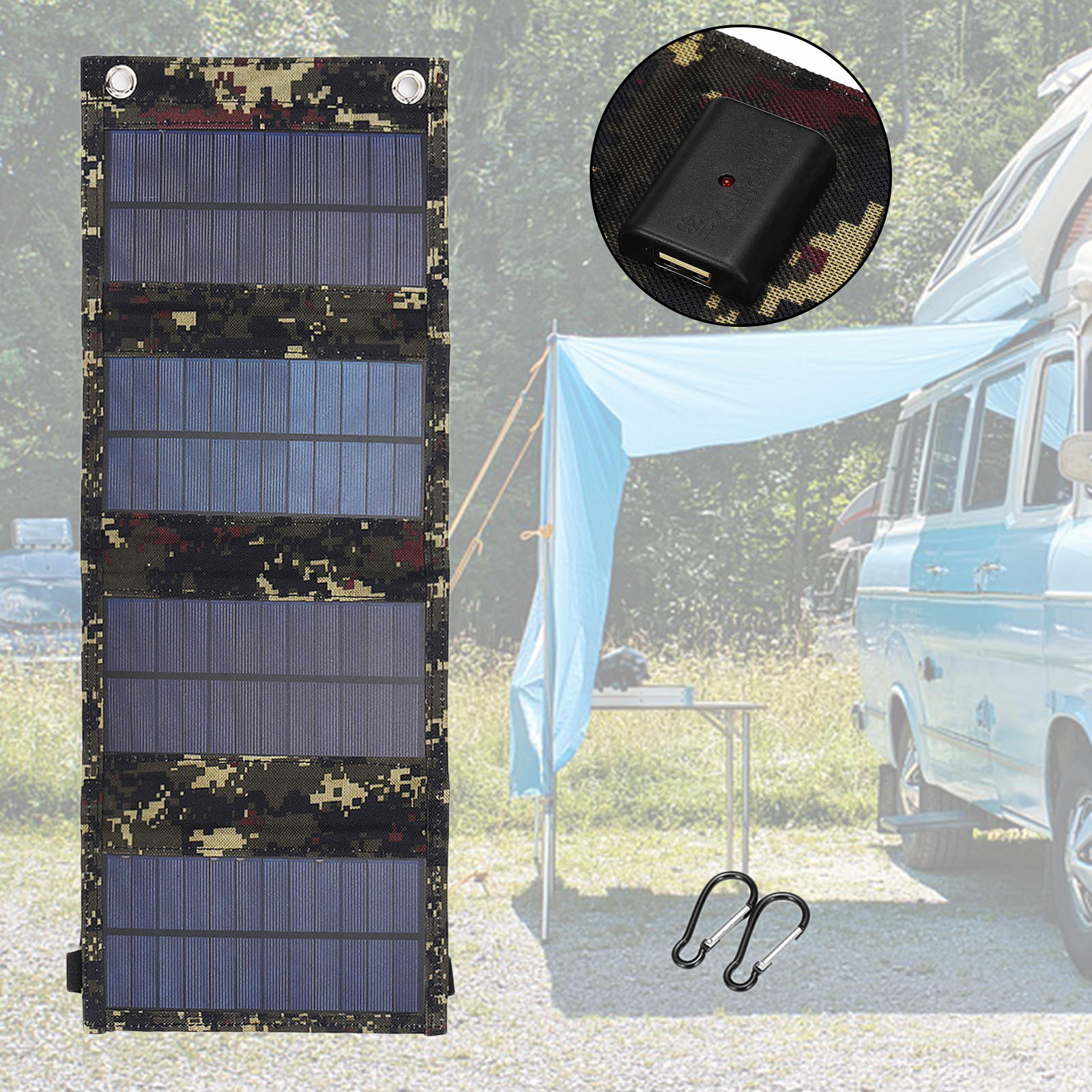 20W Solar Panel USB Portable Waterproof Monocrystalline Folding Solar Charger Power Bank for Smartphones Hiking RV Trip Outdoor