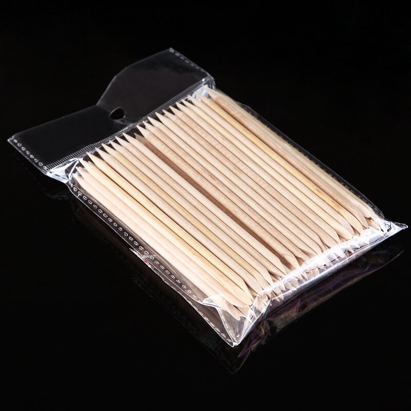 Monja 100pcs Dual End Nail Art Cuticle Dead Skin Remover Wood Stick Pusher Rhinestones Beads Dotting Picking Manicure Tool