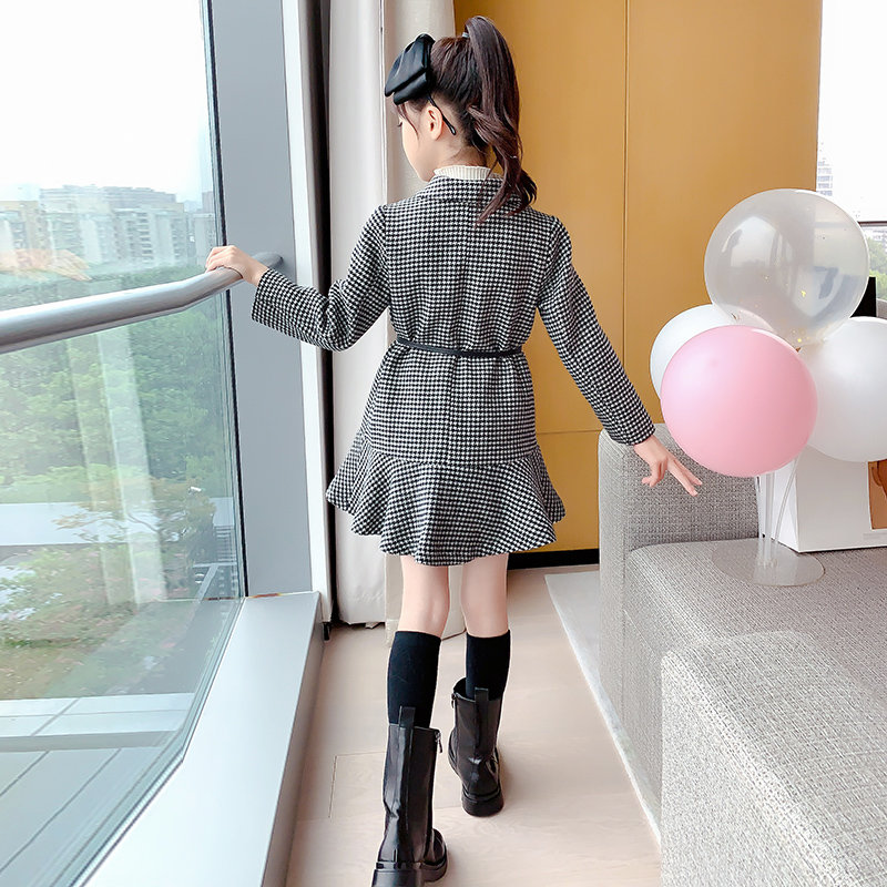 Abrigo de lana gruesa para niña, Chaqueta larga de estilo a cuadros, a la para niño prendas de vestir, ropa para adolescentes de 5 a 14 años, Otoño e Inglaterra