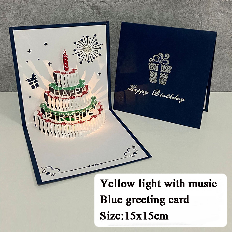 Carte de joyeux anniversaire 3D pour enfants, carte de musique à gâteau d&#39;anniversaire pour femme et mari, cartes de vœux Pop-Up, cartes postales, avec enveloppe: style 2
