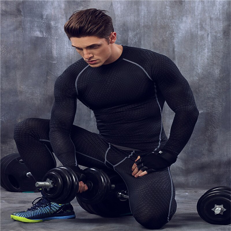 Brand Fitness Men Long Sleeve Tops Quick Dry Workout Breathable compression sweat underwear men Fitness clothing