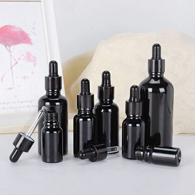 5-100ml droppflaska reagens öga svart glas aromaterapi flytande pipett parfymbehållare eterisk olja påfyllningsbar flaska