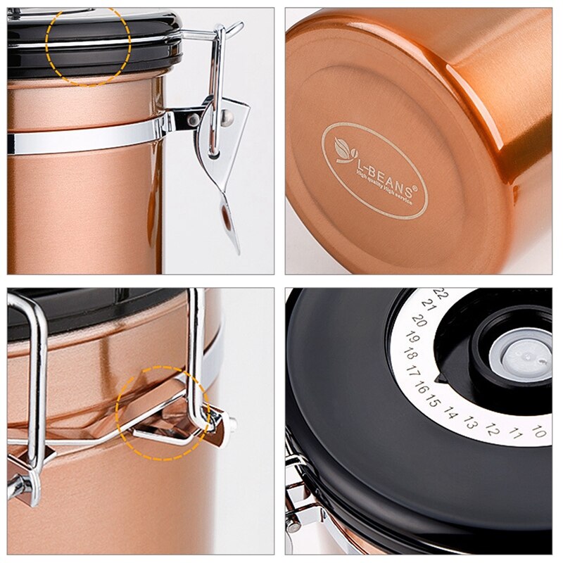 Coffee Storage Container Airtight Stainless Steel Coffee Canister Vault Coffee Bean Container with CO2 Valve to Keep Beans Fresh