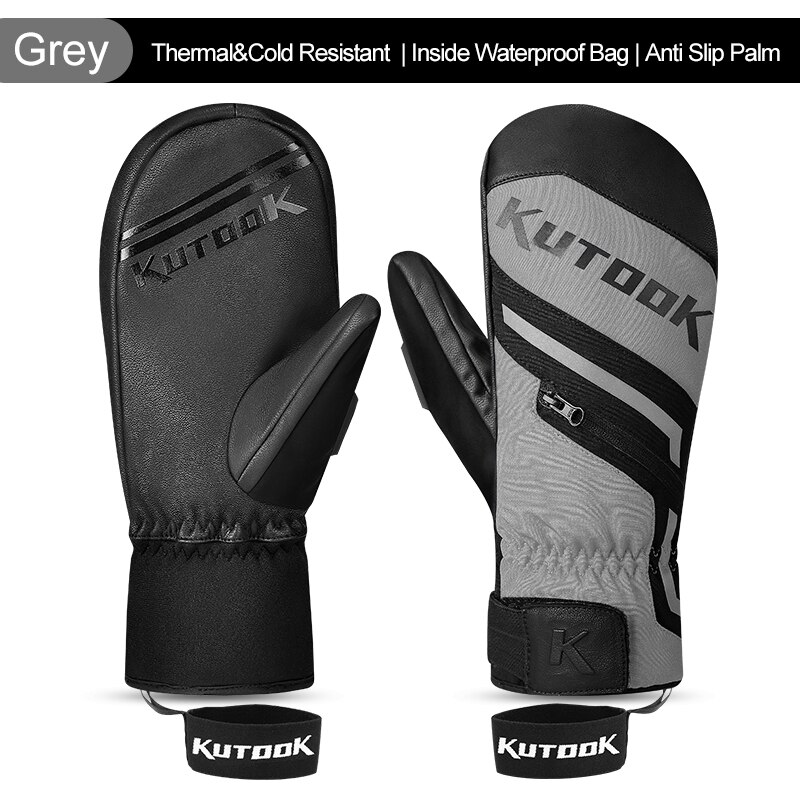 KUTOOK Ski Cycling Winter Gloves Mittens For Snowboard Snowmobile Heating Warm Fleece Waterproof Wind-resistant Men Women Gloves: Grey / L
