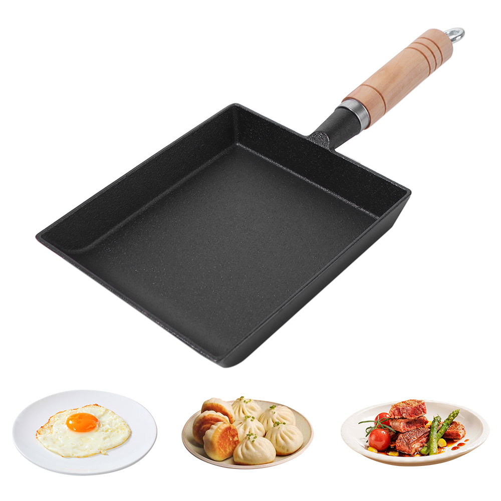 Sartén cuadrada antiadherente para huevos, fabricante de tortillas para el hogar de estilo japonés, mango de madera ligero, olla frita, utensilio de cocina