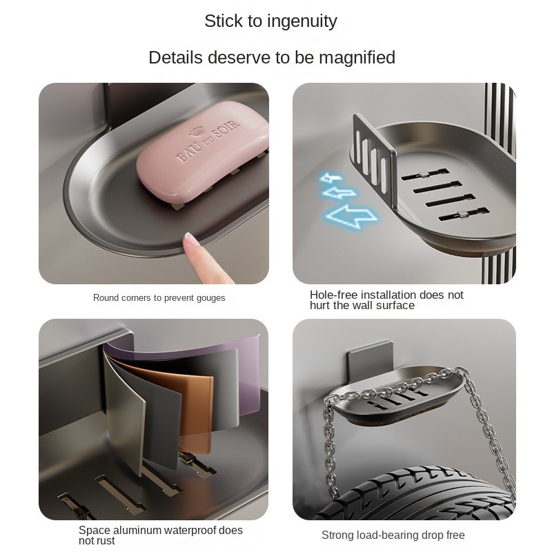 Seifenhalter aus Aluminiumlegierung, Badezimmer-Seifenschale mit Abflusswasser, Wandmontage, Seifenkiste mit Wasserpfanne für Badezimmer-Accessoires