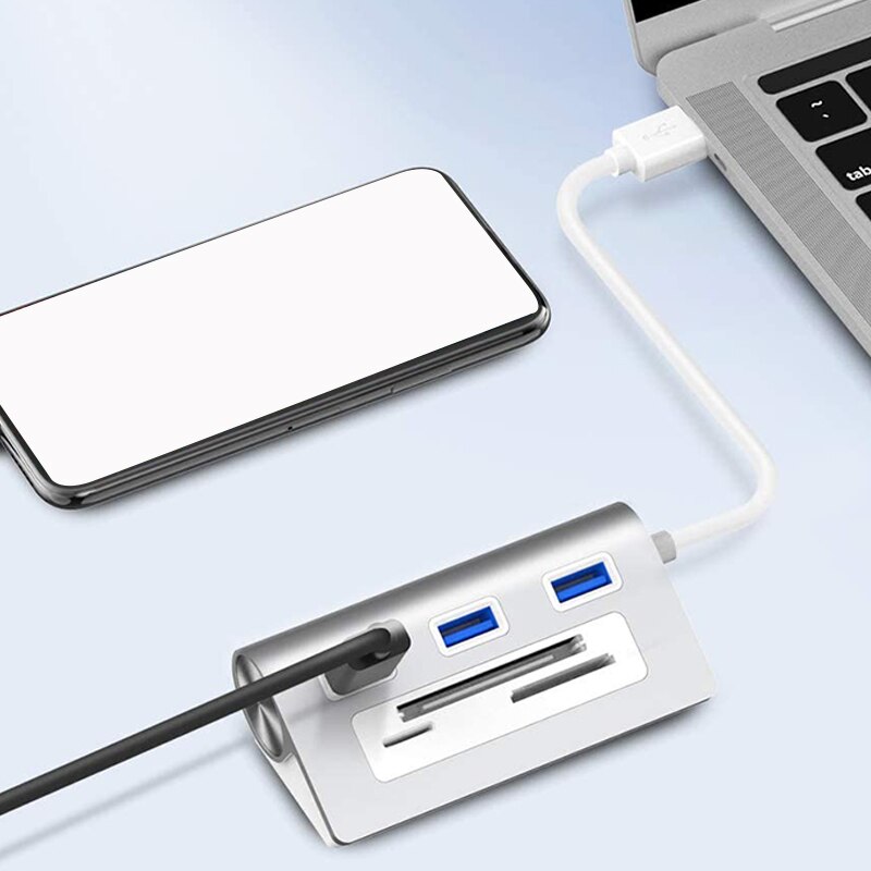 ROCKETEK USB 3,0 Kartenleser, Aluminium 3 Ports USB 3,0 Hub Adapter mit TF, Micro-SD, CF Kartenleser Combo für PCs und Laptops